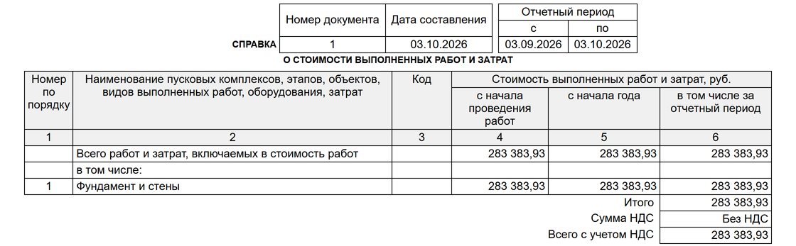 Справка КС-3: стоимость с начала работ, с начала года и за отчётный период